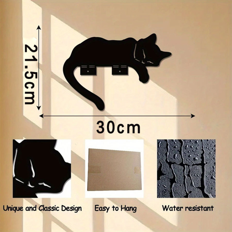 Alvó macska szobor kültéri kerthez, sziluetta, kerítés tetejére szánt dísz, sütőben égetett felület