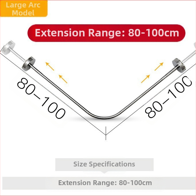 Душ прът от неръждаема стомана, извит U-образен, издърпващ се, без пробиване, за баня