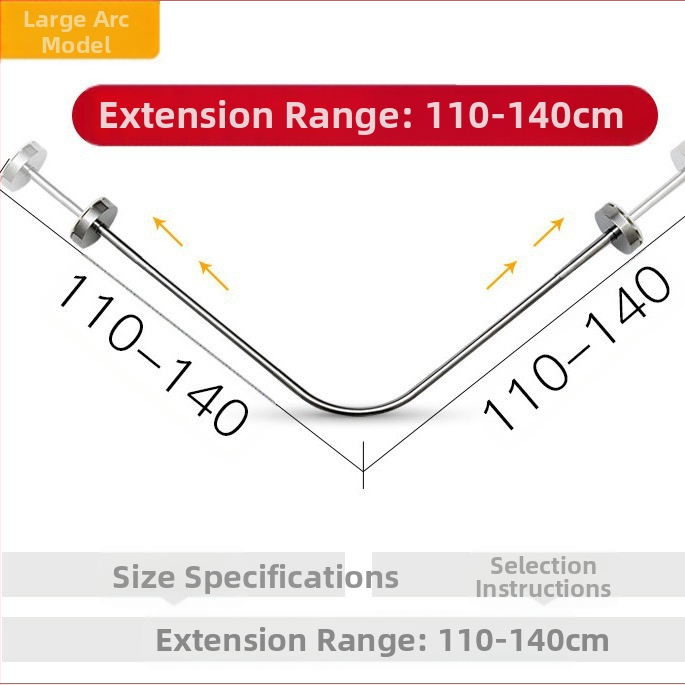 Душ прът от неръждаема стомана, извит U-образен, издърпващ се, без пробиване, за баня