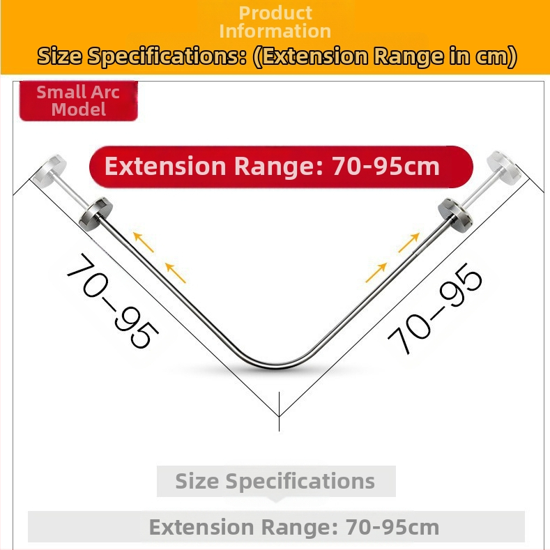 Душ прът от неръждаема стомана, извит U-образен, издърпващ се, без пробиване, за баня