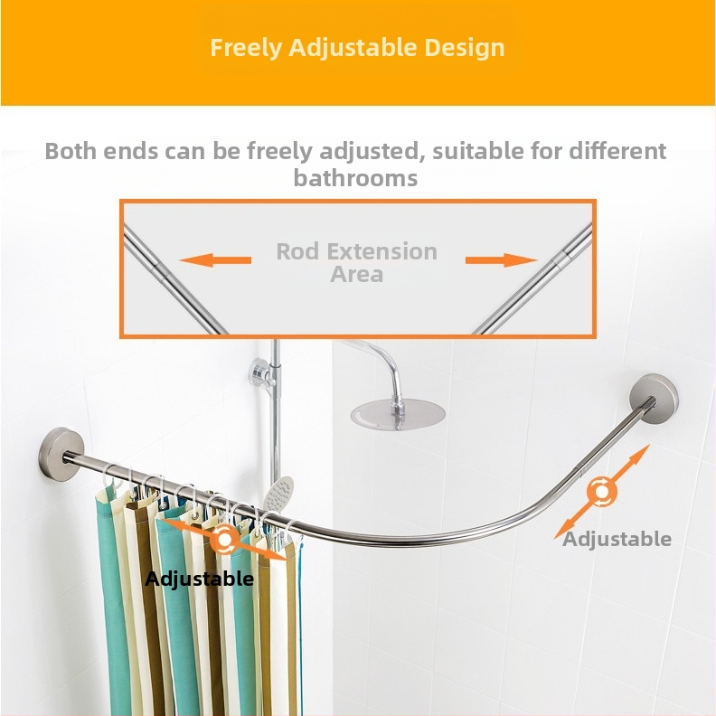 Душ прът от неръждаема стомана, извит U-образен, издърпващ се, без пробиване, за баня