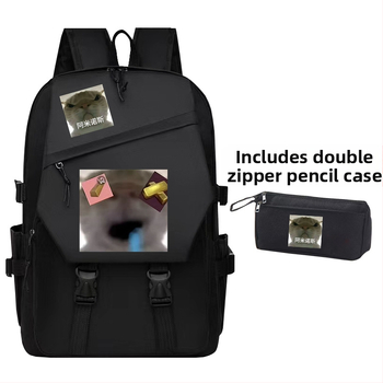 Учебна раница с дизайн на котка с голяма глава и извита уста - Унисекс; За ученици 5-6 клас; Oxford плат; Детски и сладък стил; Есен 2024