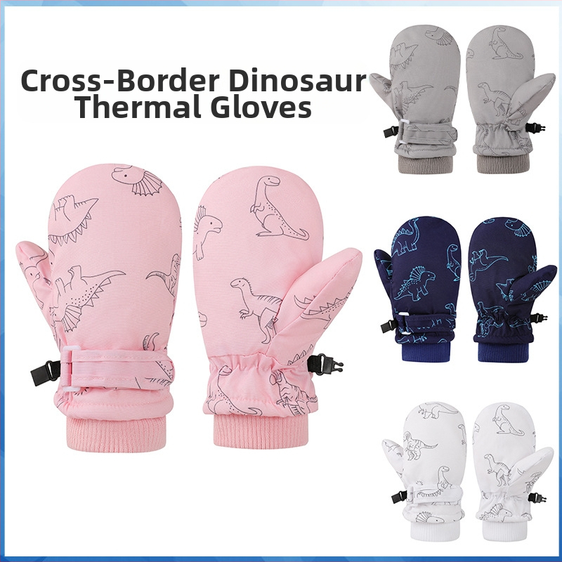 Gyerekeknek készült síkesztyűk mitten-stílusban, dinoszaurusz mintával, uniszex, 2–8 éves, poliészter