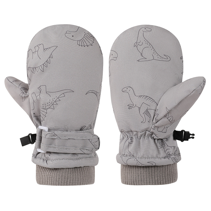Gyerekeknek készült síkesztyűk mitten-stílusban, dinoszaurusz mintával, uniszex, 2–8 éves, poliészter