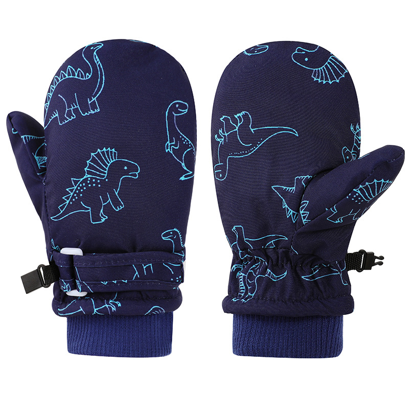 Gyerekeknek készült síkesztyűk mitten-stílusban, dinoszaurusz mintával, uniszex, 2–8 éves, poliészter