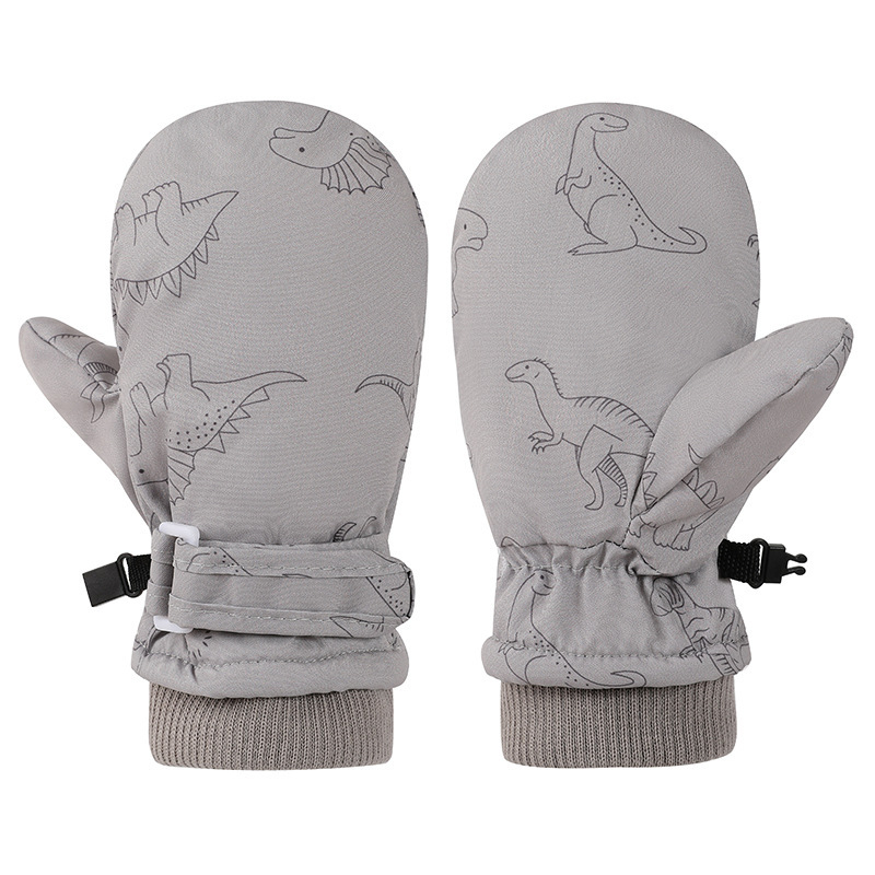 Gyerekeknek készült síkesztyűk mitten-stílusban, dinoszaurusz mintával, uniszex, 2–8 éves, poliészter