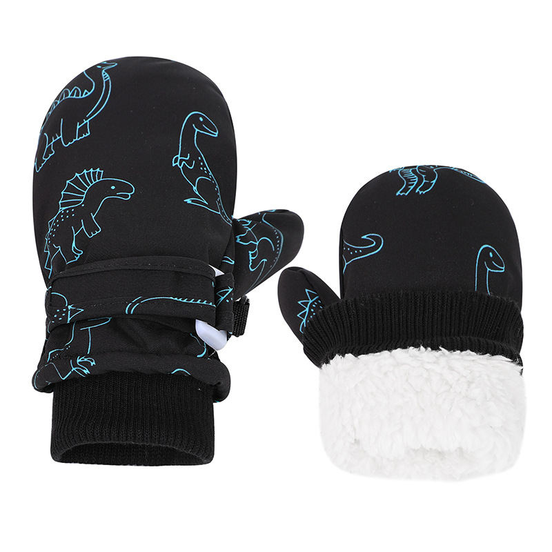 Gyerekeknek készült síkesztyűk mitten-stílusban, dinoszaurusz mintával, uniszex, 2–8 éves, poliészter
