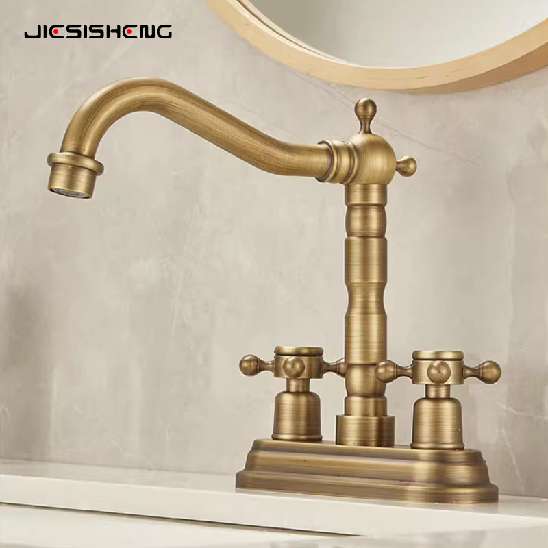 Dupla fogantyús mosdócsap, két lyukas kivitel, réz testtel, Ø10 cm szeleptámasz, függőleges felszerelés, keverő