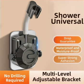 Be gręžimo, universalus dušo galvos laikiklis su siurbimo gaideliu, reguliuojamas montavimas voniai, ABS medžiaga, elektroplakatu paviršius