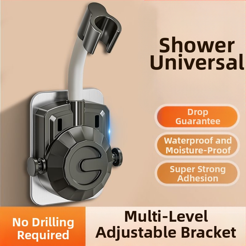 Be gręžimo, universalus dušo galvos laikiklis su siurbimo gaideliu, reguliuojamas montavimas voniai, ABS medžiaga, elektroplakatu paviršius