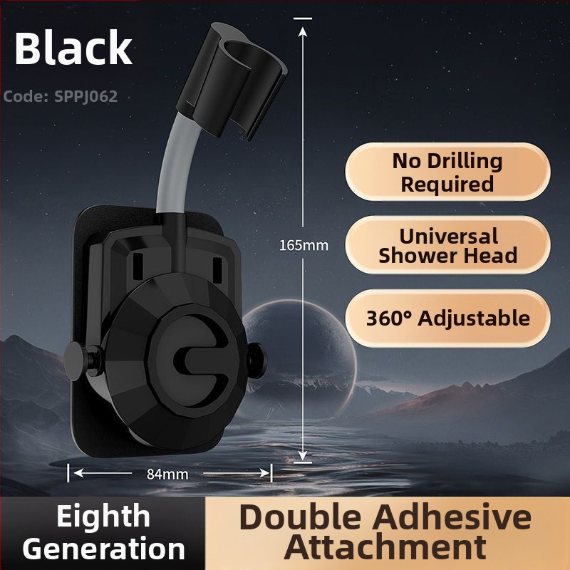 Be gręžimo, universalus dušo galvos laikiklis su siurbimo gaideliu, reguliuojamas montavimas voniai, ABS medžiaga, elektroplakatu paviršius