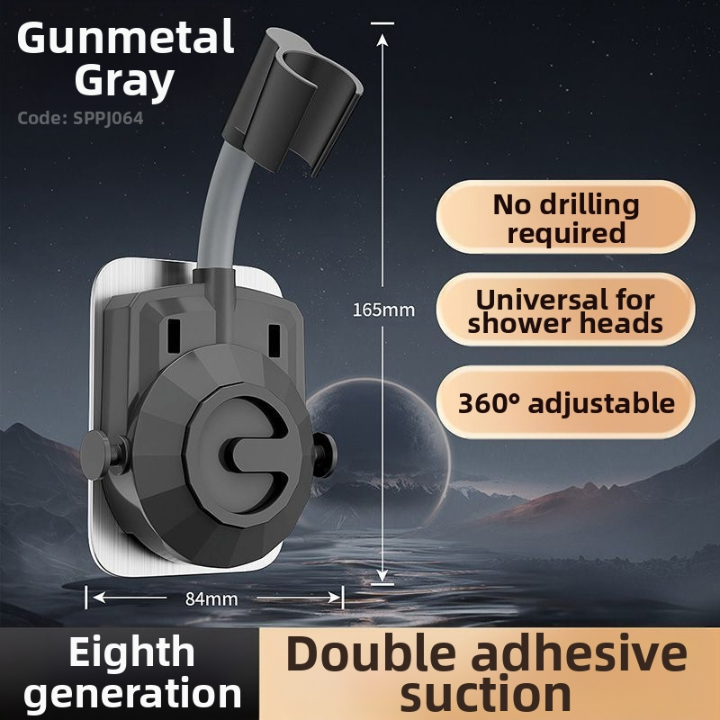 Be gręžimo, universalus dušo galvos laikiklis su siurbimo gaideliu, reguliuojamas montavimas voniai, ABS medžiaga, elektroplakatu paviršius