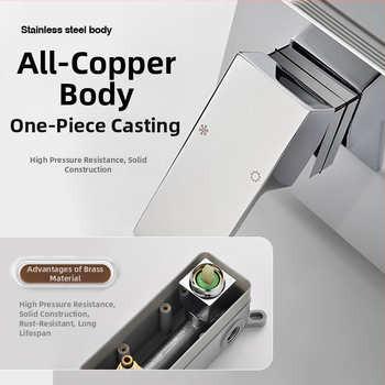 Beépített réz zuhany- és mosdócsaptelek készlet, falra szerelhető, kerámiás szeleppel, kettős szerkezet, elektroplatt felület