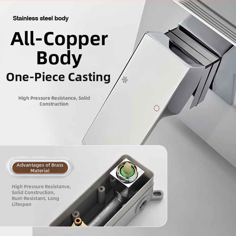 Skrytý mosadzový set sprchy a batérie k umývadlu, nástenná inštalácia, keramický diskový ventil, dvojitá konštrukcia, elektrolytický povrch