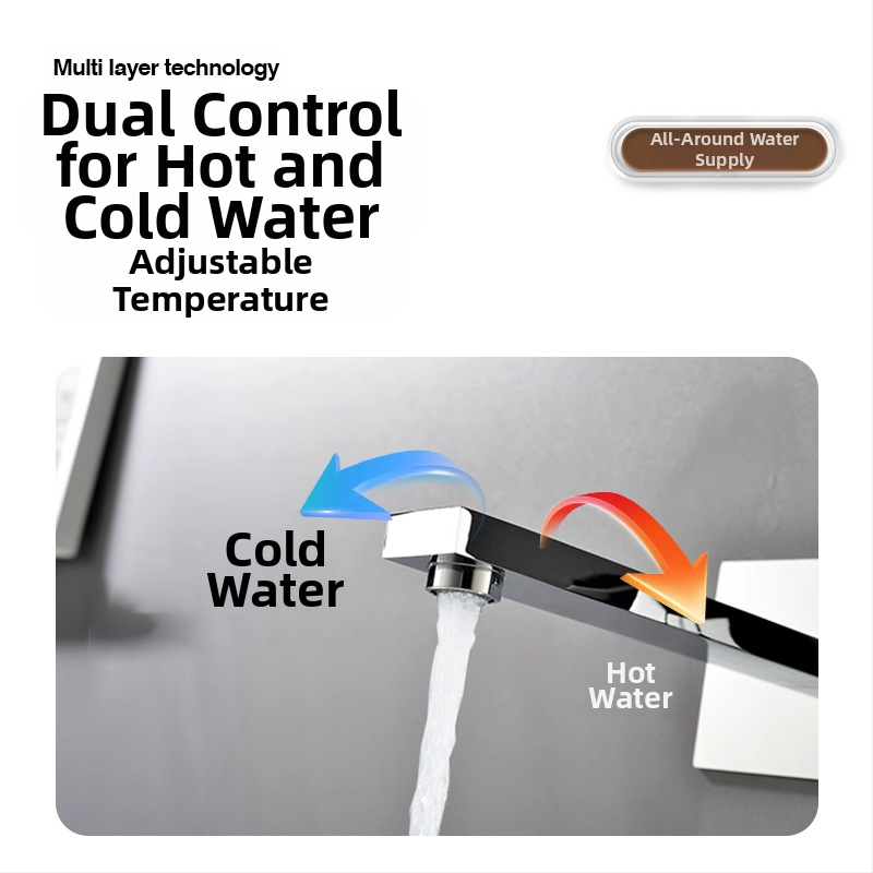 Skrytý mosadzový set sprchy a batérie k umývadlu, nástenná inštalácia, keramický diskový ventil, dvojitá konštrukcia, elektrolytický povrch