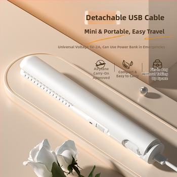 USB maža plaukų tiesinimo ir garbanos priemonė – dvigubo naudojimo tiesinimui ir garbanoms be plaukų pažeidimo; turmalino keramiko šildytuvas; suderinamas su išorine maitinimo banku; 13W/5V; temperatūros reguliavimas