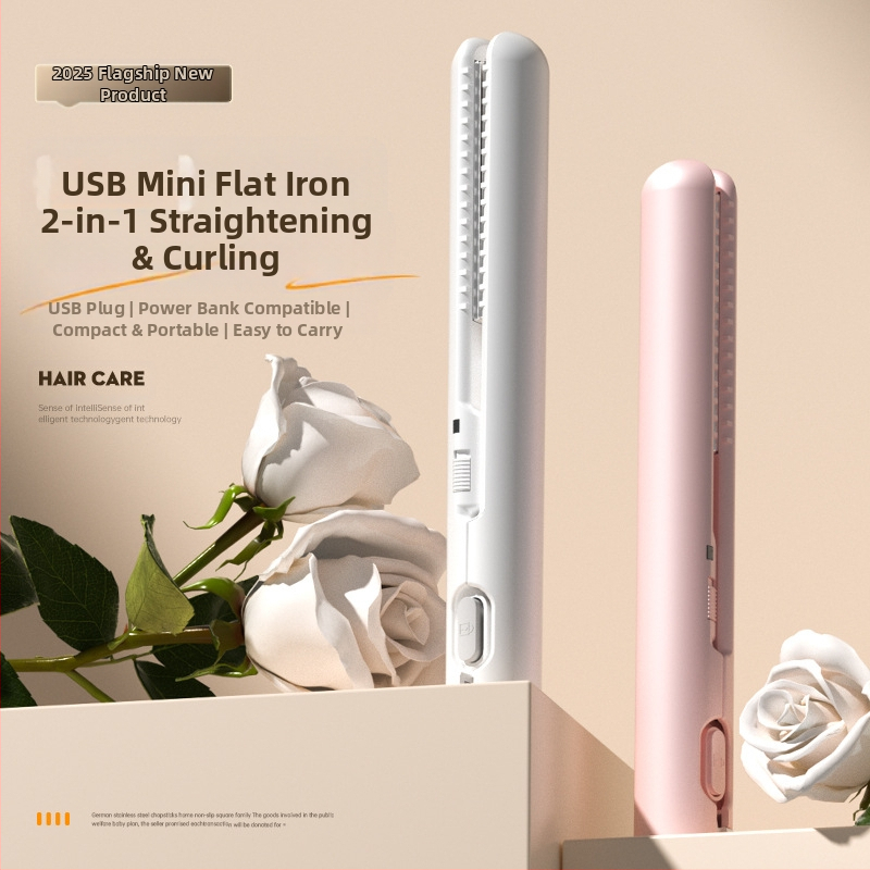 USB barošanas mini matu taisnotājs un cirtējs – dubulta lietošana taisnošanai un curlingam bez matu bojājumiem; turmalīna keramikas apkures elements; saderīgs ar ārēju barošanas banku; 13W/5V; temperatūras regulēšana