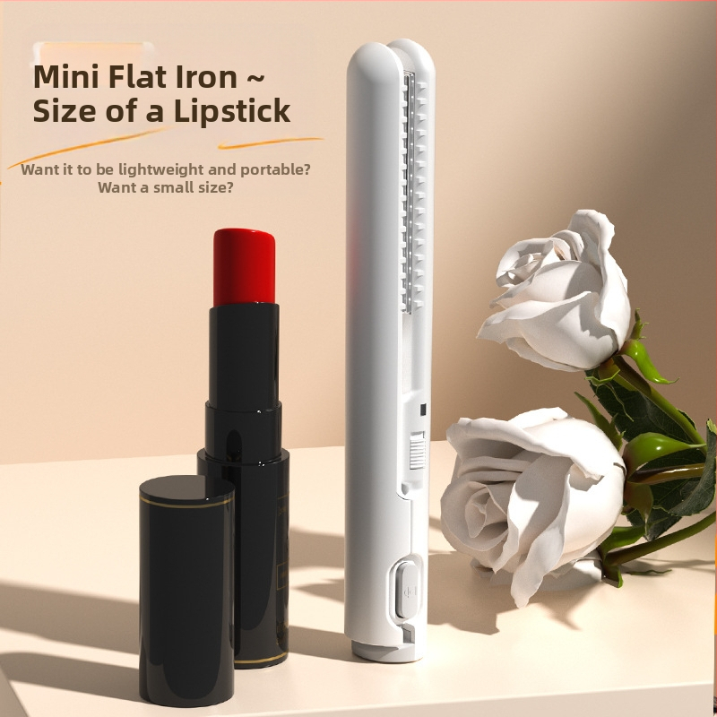 USB-захранвана мини маша за коса и утюж за изправяне – двойно устройство за изправяне и къдрене на чела без увреждане на косъма; турмалинов керамичен нагревател; съвместим с външен power bank; 13W/5V; регулируема температура