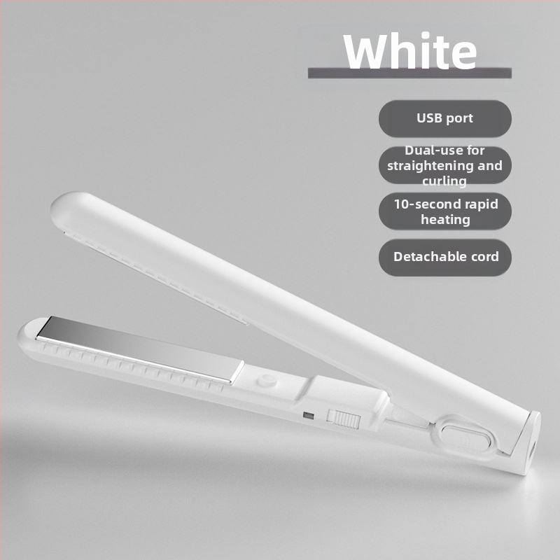 USB maža plaukų tiesinimo ir garbanos priemonė – dvigubo naudojimo tiesinimui ir garbanoms be plaukų pažeidimo; turmalino keramiko šildytuvas; suderinamas su išorine maitinimo banku; 13W/5V; temperatūros reguliavimas