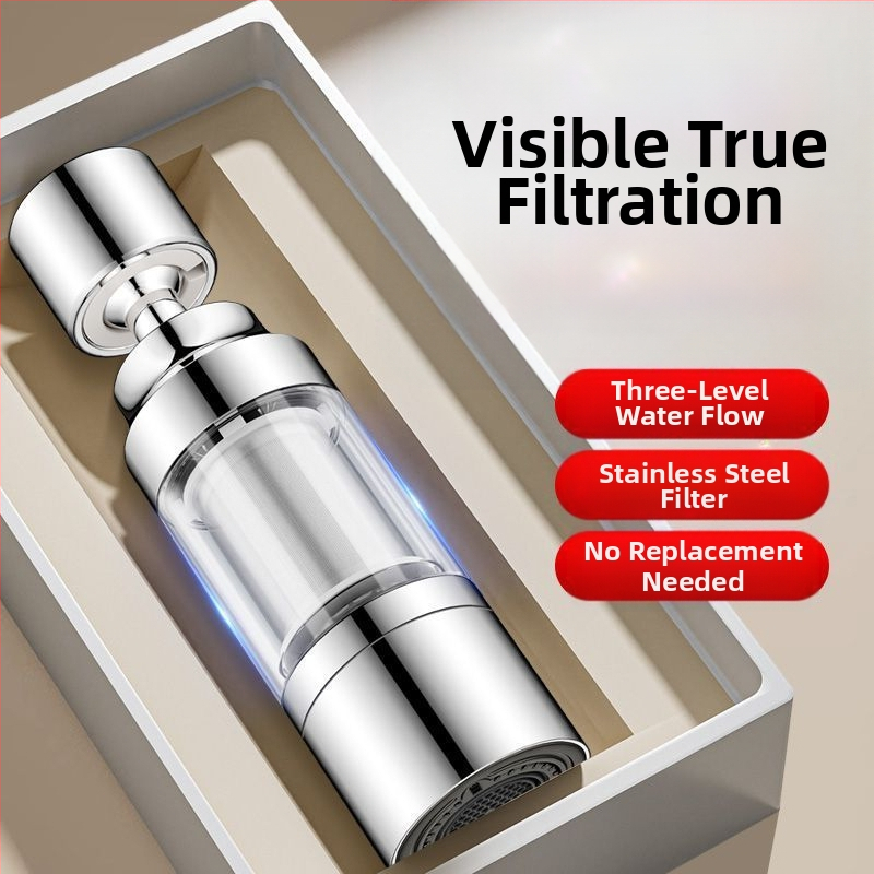 Филтър за кухненски кран – цилиндрична глава против пръски, неръждаема стомана, матово покритие, въртящ се монтаж, еднокорпусен дизайн