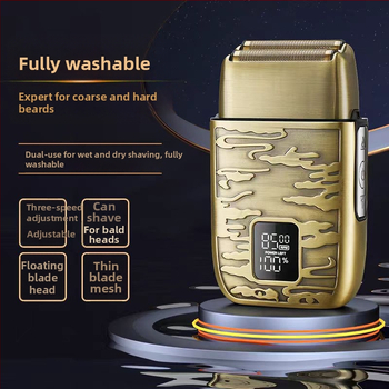 Електрическа самобръсначка с вградена литиева батерия, водоустойчива, режеща глава от неръждаема стомана, почистване чрез миене на целия корпус