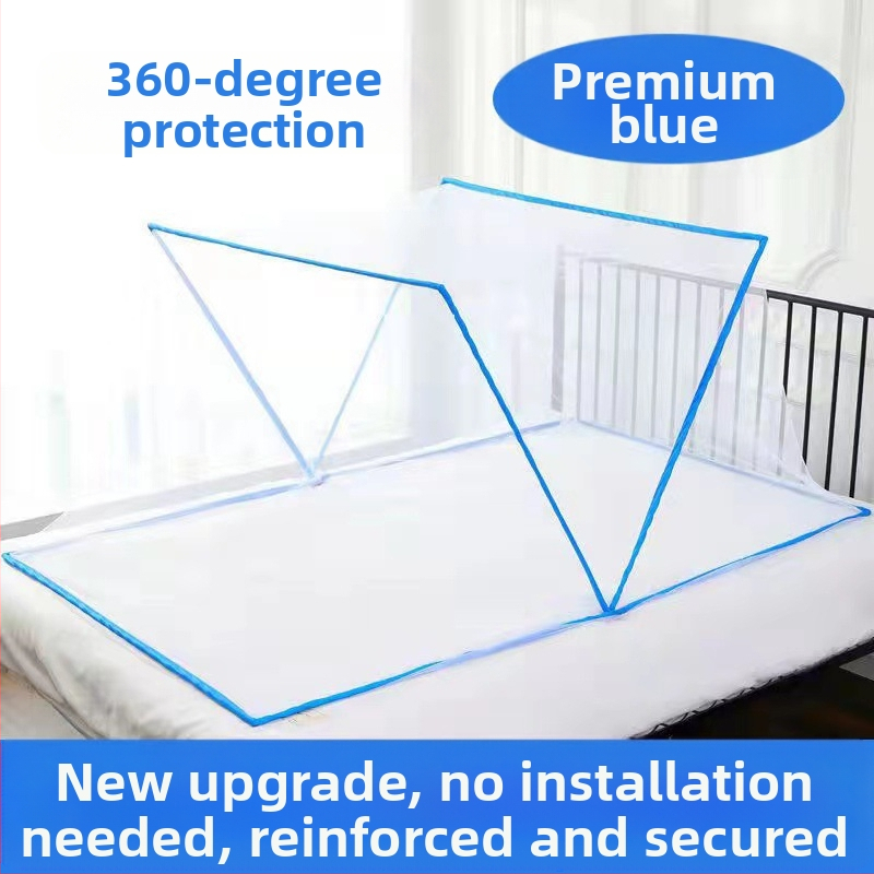 Сгъваема мрежа против комари за легло – без монтаж, за общежитие, за двама, полиестерно влакно, тръба от фибростъкло