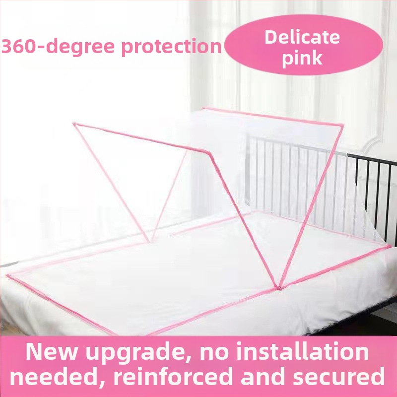 Сгъваема мрежа против комари за легло – без монтаж, за общежитие, за двама, полиестерно влакно, тръба от фибростъкло