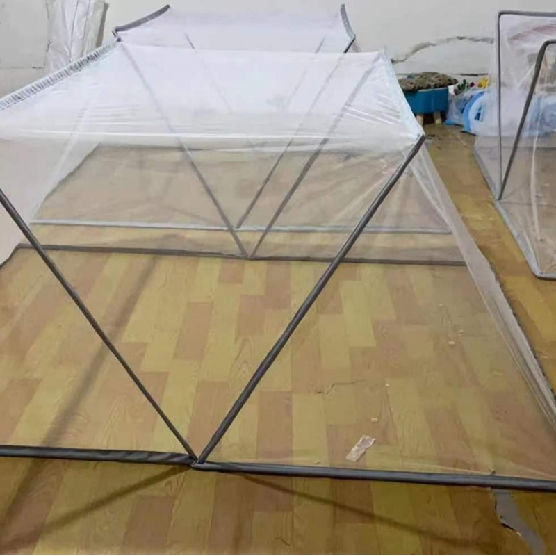 Сгъваема мрежа против комари за легло – без монтаж, за общежитие, за двама, полиестерно влакно, тръба от фибростъкло