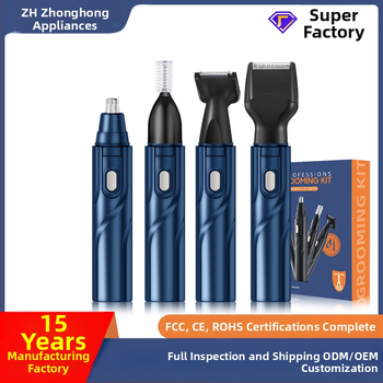 Elektrinis plaukų kirpimo rinkinys su USB įkrovimu – ABS korpusas, įmontuota baterija 50–100 mAh, antakių ir nosies plaukų trimmeriai bei skutimosi peiliukas