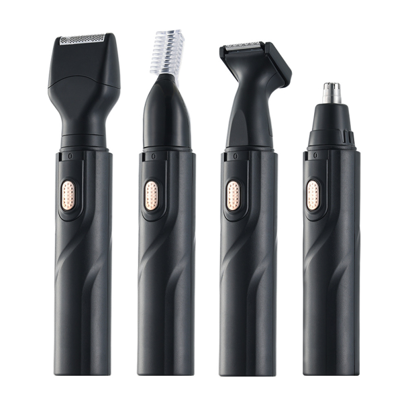 Elektrinis plaukų kirpimo rinkinys su USB įkrovimu – ABS korpusas, įmontuota baterija 50–100 mAh, antakių ir nosies plaukų trimmeriai bei skutimosi peiliukas