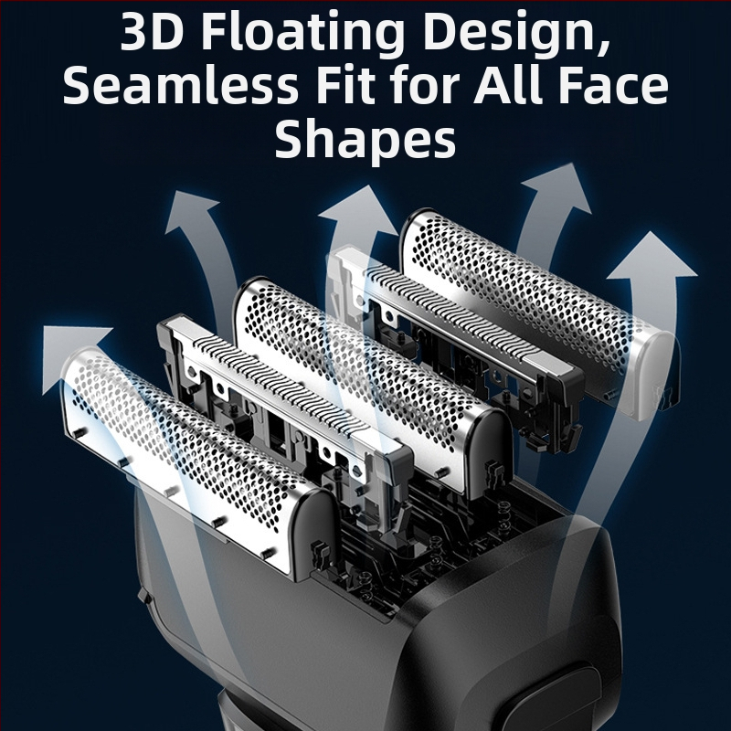 Elektrinis skustuvas su 3 galvų reciprocine griežimo sistema, visiškai plaunamas visam kūnui, LED ekranas, be šepetėlių variklis, įmontuota 500–800 mAh baterija