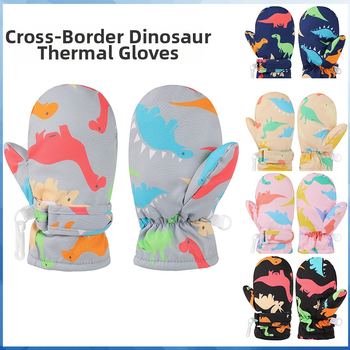 Gyerekek síkesztyűi - csúszásmentes, vízálló, meleg, dinoszaurusz mintával, téli kültéri kesztyűk 6 hónaptól 8 éves korig