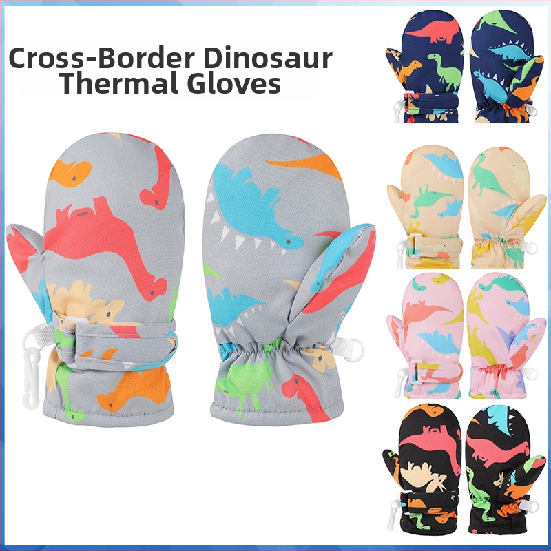 Gyerekek síkesztyűi - csúszásmentes, vízálló, meleg, dinoszaurusz mintával, téli kültéri kesztyűk 6 hónaptól 8 éves korig
