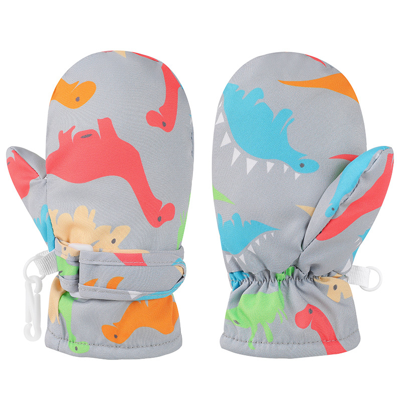 Gyerekek síkesztyűi - csúszásmentes, vízálló, meleg, dinoszaurusz mintával, téli kültéri kesztyűk 6 hónaptól 8 éves korig