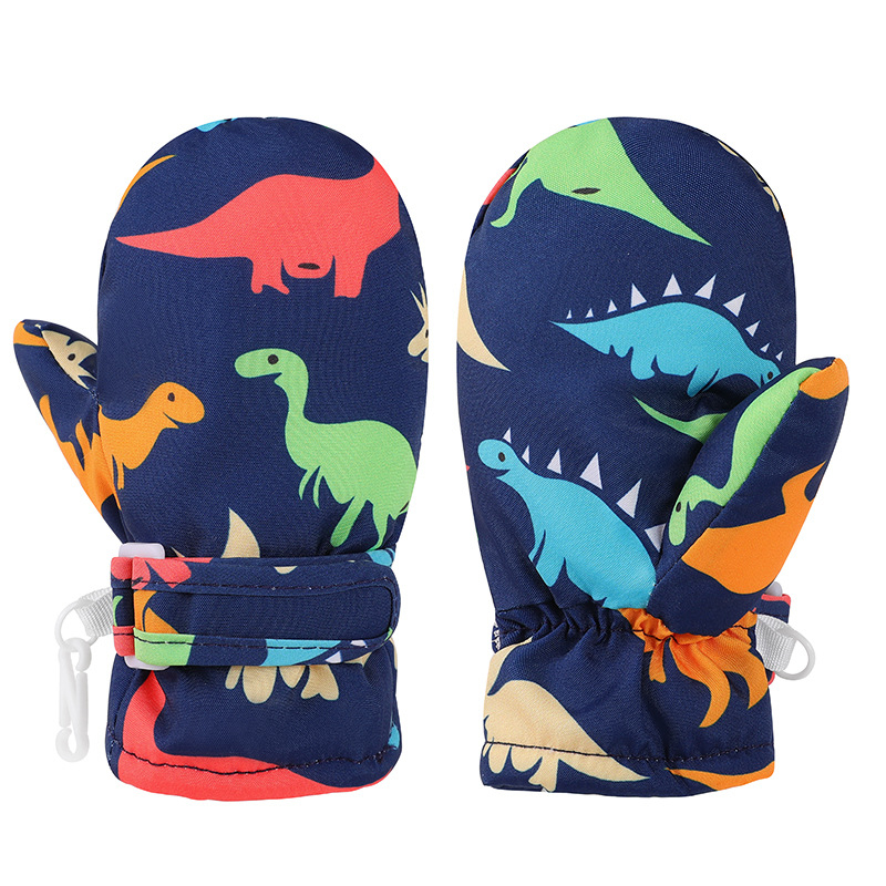Gyerekek síkesztyűi - csúszásmentes, vízálló, meleg, dinoszaurusz mintával, téli kültéri kesztyűk 6 hónaptól 8 éves korig