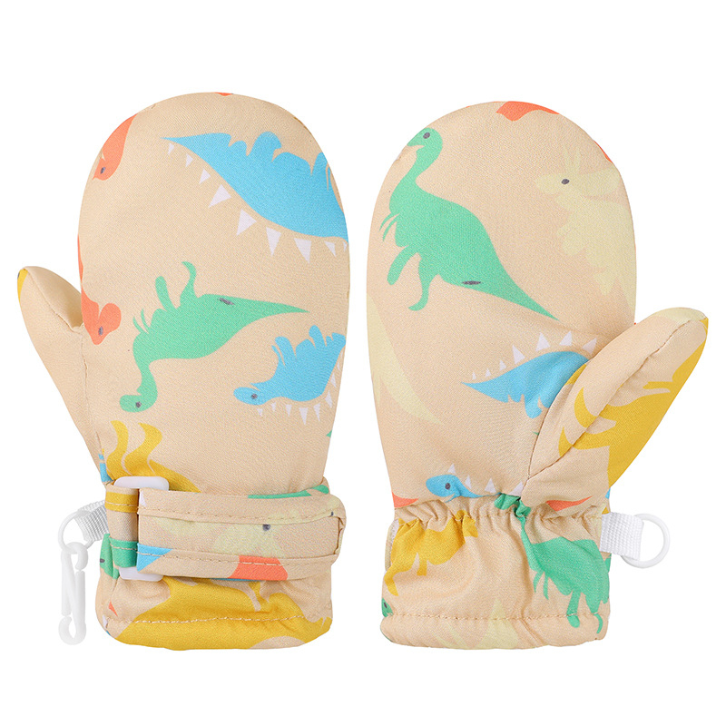 Gyerekek síkesztyűi - csúszásmentes, vízálló, meleg, dinoszaurusz mintával, téli kültéri kesztyűk 6 hónaptól 8 éves korig