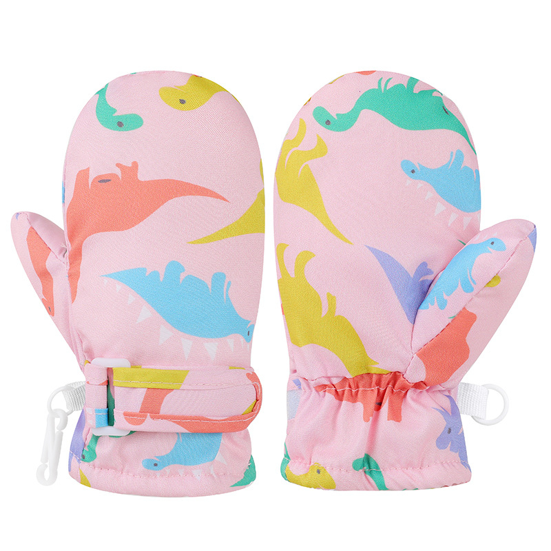 Gyerekek síkesztyűi - csúszásmentes, vízálló, meleg, dinoszaurusz mintával, téli kültéri kesztyűk 6 hónaptól 8 éves korig