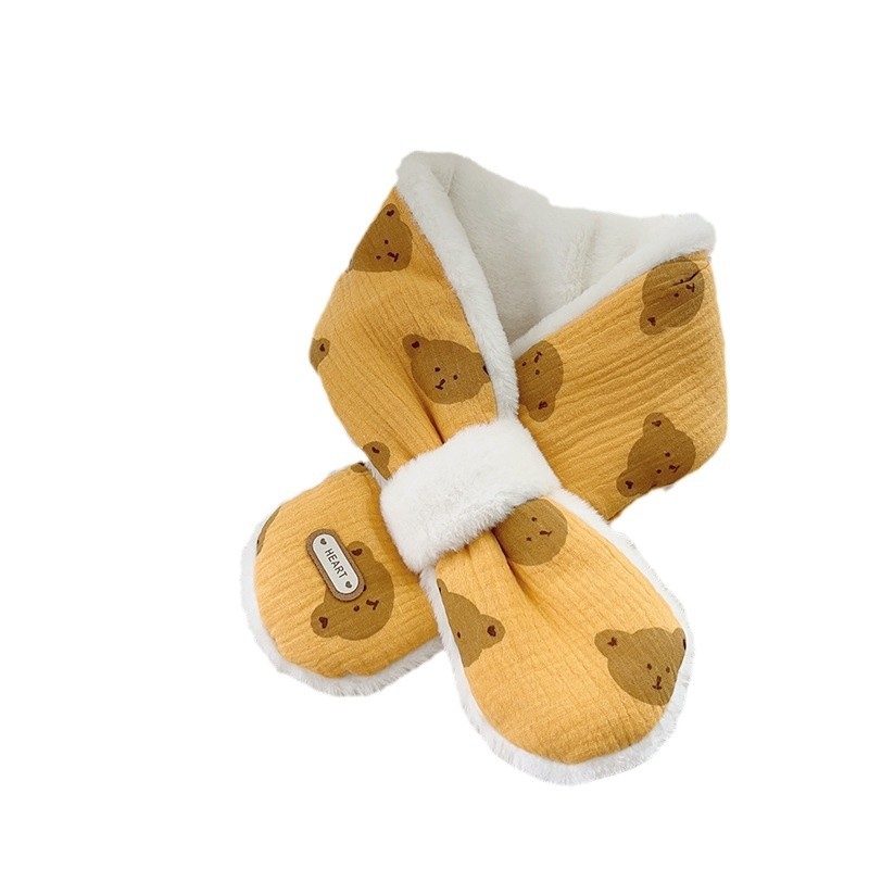 Šalikas iš medvilnės su pūkuota tekstūra, animacinių filmų raštas, stačiakampė forma, žiemos šiluma