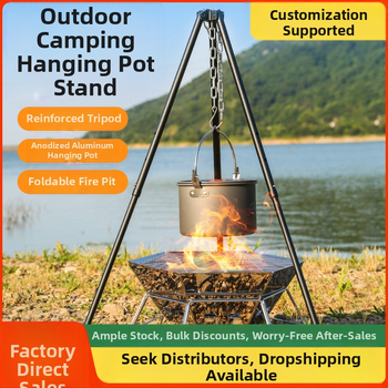 Mount Rock lauko trikojis laužo stovas su pakabinamu puodų laikikliu — aliuminio lydinys, nešiojamas, lengvas, dviguba paskirtis