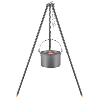 Mount Rock lauko trikojis laužo stovas su pakabinamu puodų laikikliu — aliuminio lydinys, nešiojamas, lengvas, dviguba paskirtis