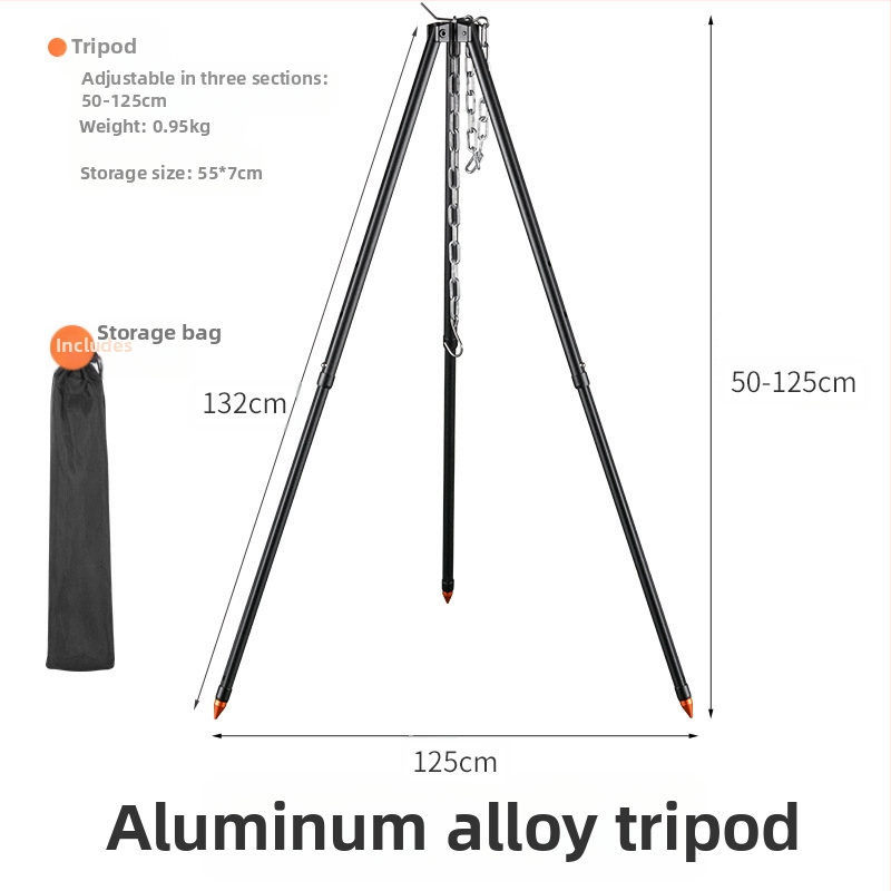 Mount Rock lauko trikojis laužo stovas su pakabinamu puodų laikikliu — aliuminio lydinys, nešiojamas, lengvas, dviguba paskirtis