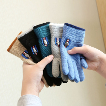 Gyerekek téli kesztyűi öt ujjal, kötött, fleece béléssel, akril szálból, 3–7 éveseknek