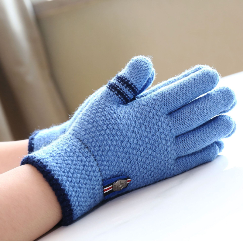 Gyerekek téli kesztyűi öt ujjal, kötött, fleece béléssel, akril szálból, 3–7 éveseknek