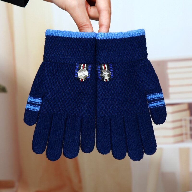 Gyerekek téli kesztyűi öt ujjal, kötött, fleece béléssel, akril szálból, 3–7 éveseknek