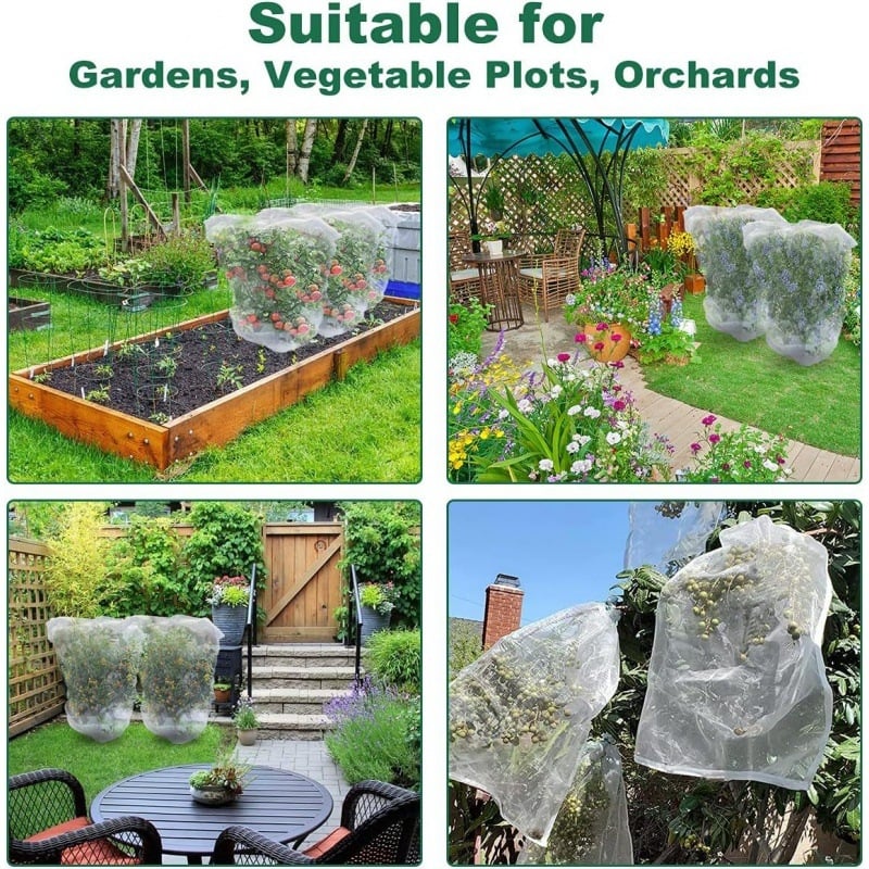 Nailoninis vabzdžių atbaidymo tinklinis maišelis su virvele; vaismedžiams ir sode; akys dydis 10-100, vielos skersmuo 9-10 mm, tarnavimo laikas 3-5 metai