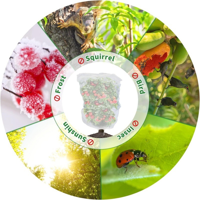 Nailoninis vabzdžių atbaidymo tinklinis maišelis su virvele; vaismedžiams ir sode; akys dydis 10-100, vielos skersmuo 9-10 mm, tarnavimo laikas 3-5 metai