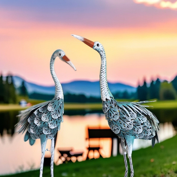 Kültéri vasból készült daru dísz – modern minimalistus kert-szobor, gravírozott és polírozott