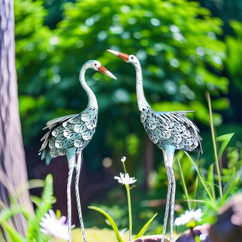 Kültéri vasból készült daru dísz – modern minimalistus kert-szobor, gravírozott és polírozott