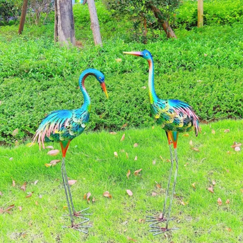 Kültéri vasból készült daru dísz – modern minimalistus kert-szobor, gravírozott és polírozott