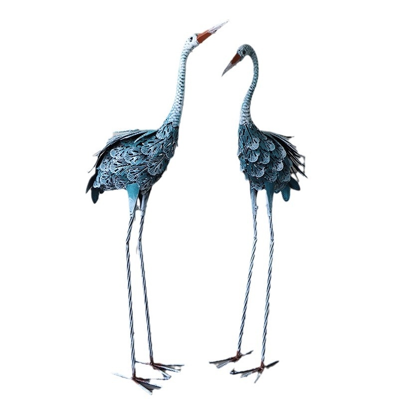 Kültéri vasból készült daru dísz – modern minimalistus kert-szobor, gravírozott és polírozott